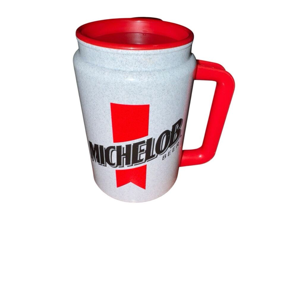 VTG Michelob Beer Insulated Mug Red Handle Lid Plastic Travel Cup Bar Promo USA